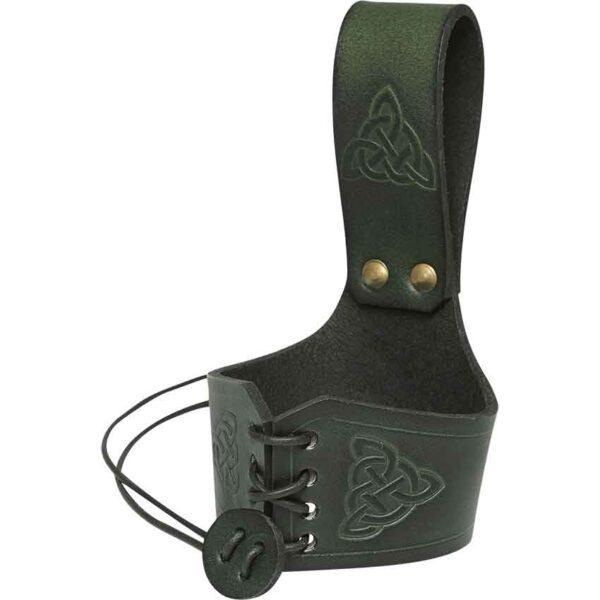 Celtic Leather Drinking Horn Holder - Green