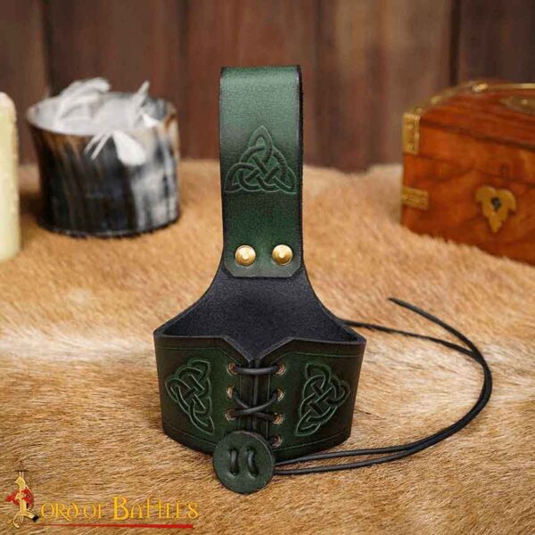 Celtic Leather Drinking Horn Holder - Green