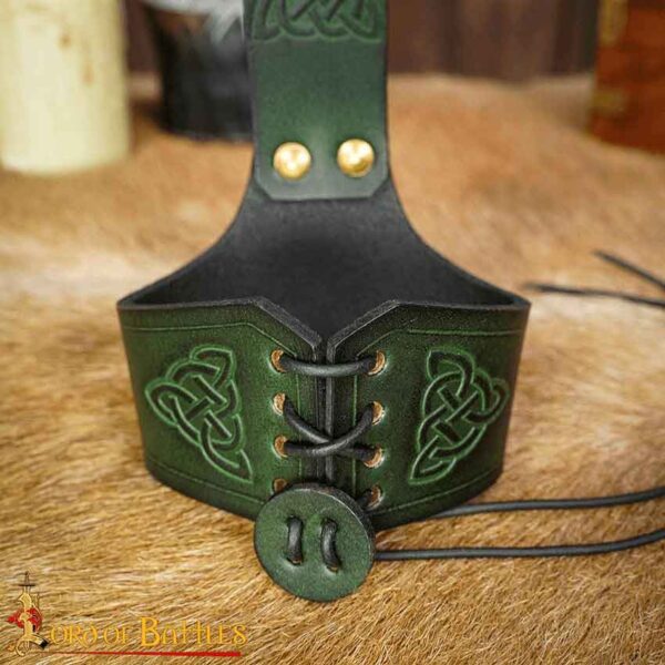 Celtic Leather Drinking Horn Holder - Green