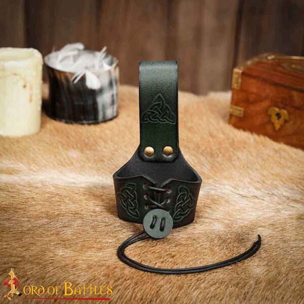 Celtic Leather Drinking Horn Holder - Green