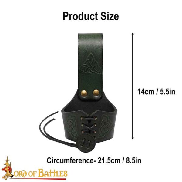 Celtic Leather Drinking Horn Holder - Green