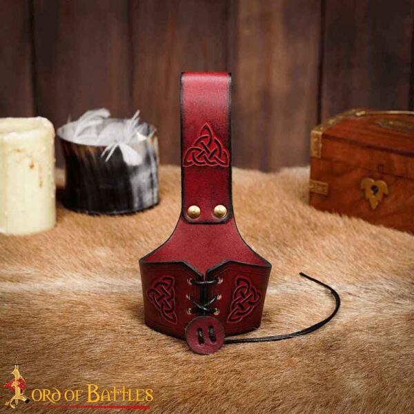 Celtic Leather Drinking Horn Holder - Maroon