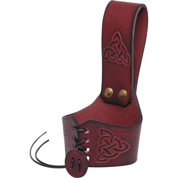 Celtic Leather Drinking Horn Holder - Maroon