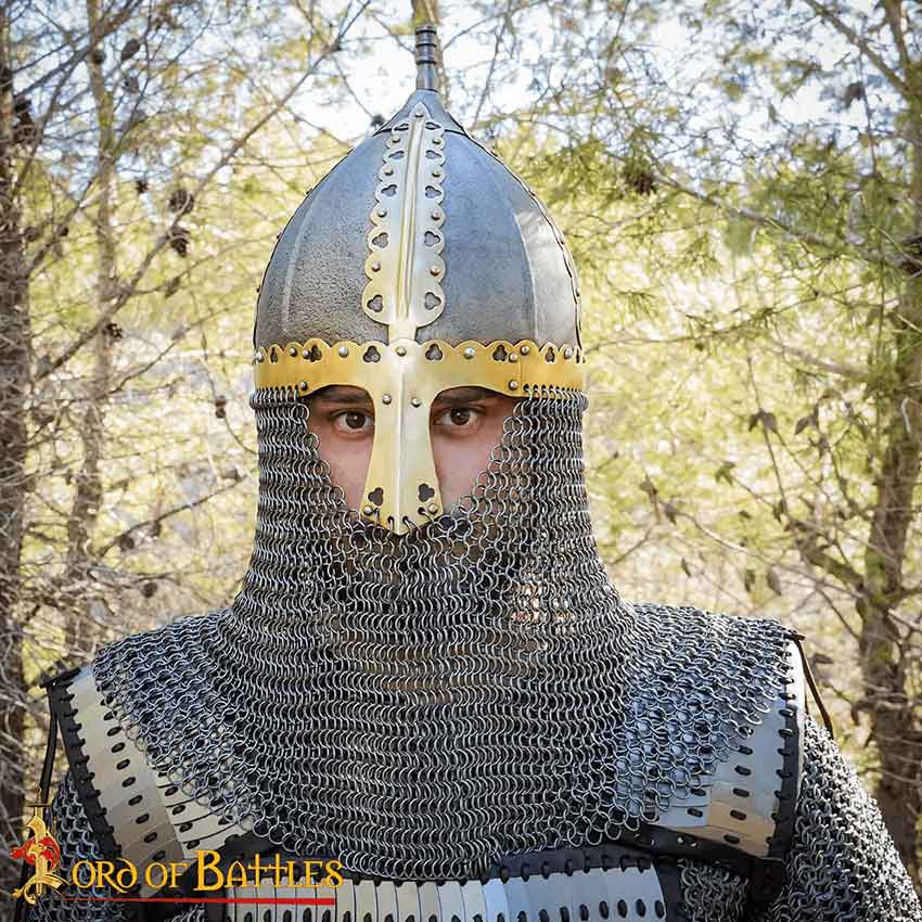 Handmade Viking Helmet authentic with Chainmail Medieval Norman Knight Battle Armor Costume Helmet