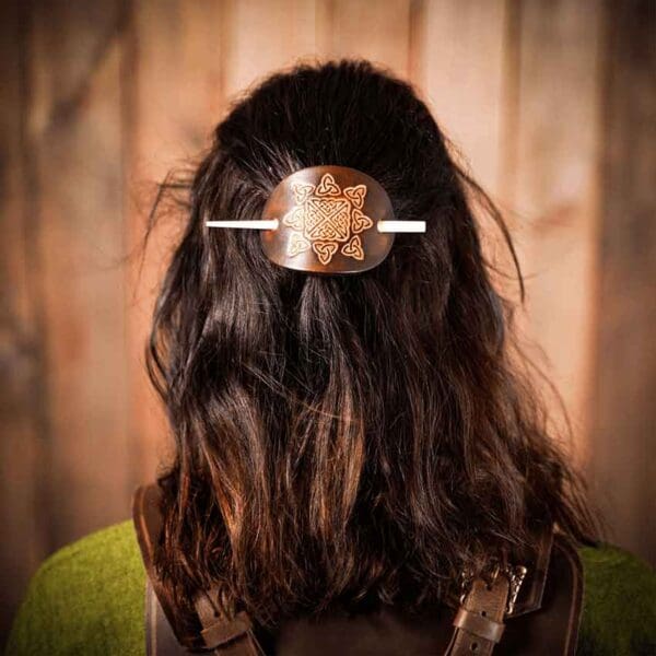 Solveig Viking Leather Hair Barrette - Brown