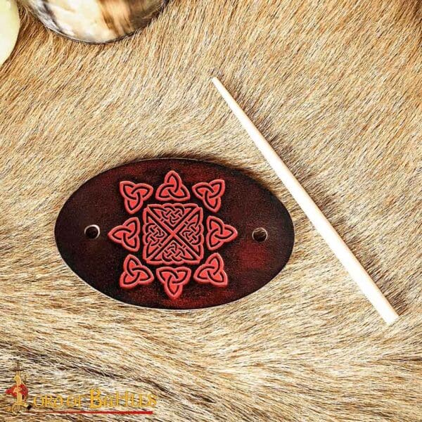 Solveig Viking Leather Hair Barrette - Maroon