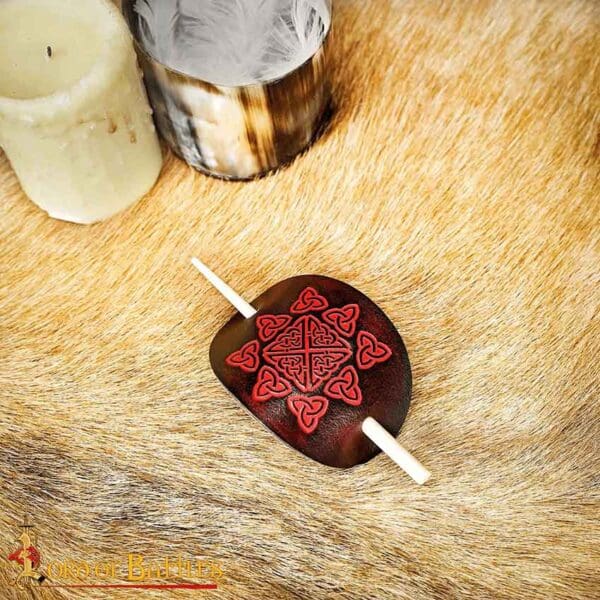 Solveig Viking Leather Hair Barrette - Maroon