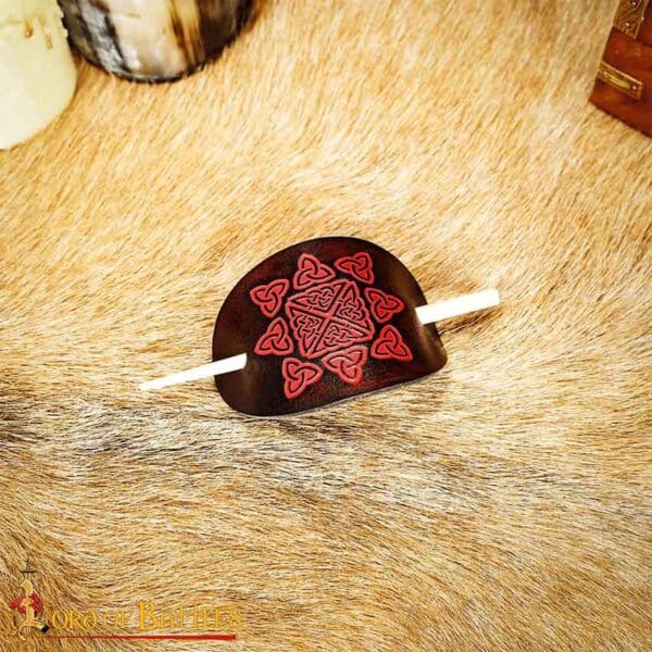 Solveig Viking Leather Hair Barrette - Maroon