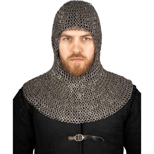 Stainless Steel Riveted Chainmail Hood - 9mm Flat Rings