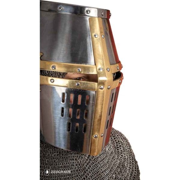 Crusader Great Helmet with Brass Accent - Polished