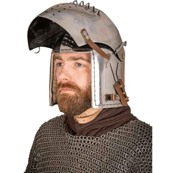 Medieval Bascinet Helmet with Visor - Polished