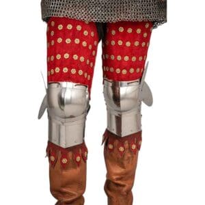 Steel and Suede Splinted Leg Armor - Red