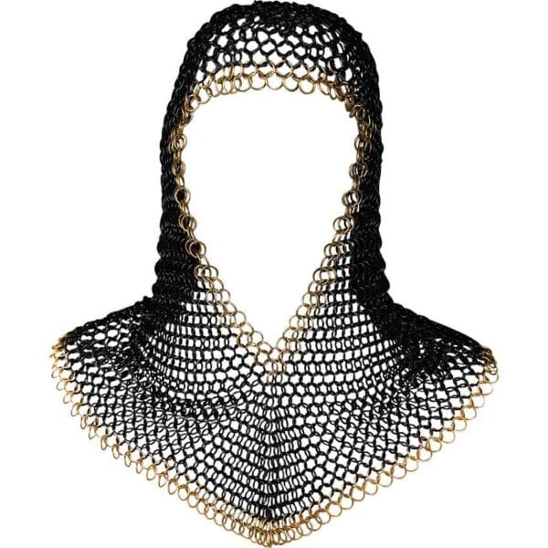 Brass Trim Blackened Steel Chainmail Coif