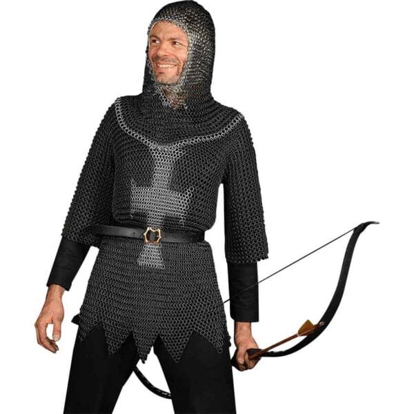 Silver Trim Blackened Steel Chainmail Coif