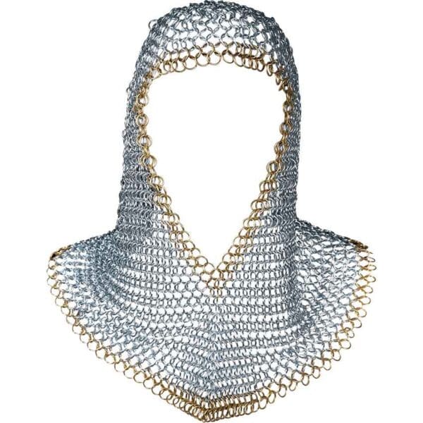 Brass Trim Polished Steel Chainmail Coif