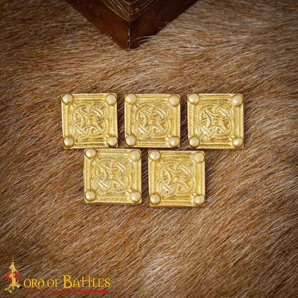 Brass Square Viking Belt Accents - Set of 5