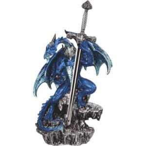 Azure Guardian Dragon with Sword Letter Opener Statue