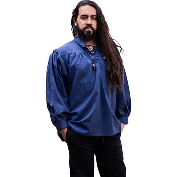 Friedrich Medieval Lace-Up Shirt - Blue