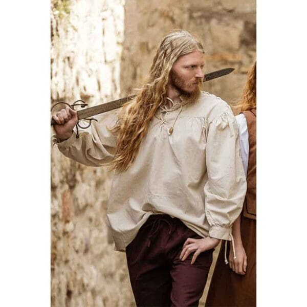 Lace-Up Long Sleeve Medieval Shirt - Natural