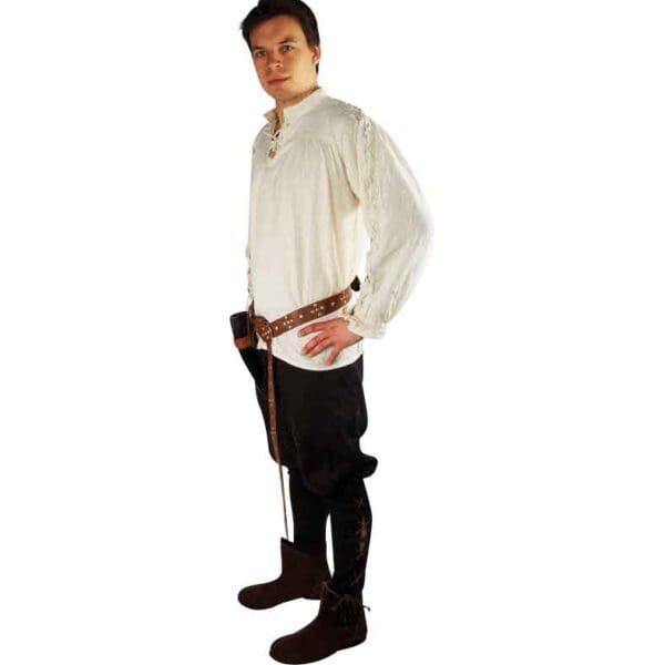 Lace-Up Long Sleeve Medieval Shirt - Natural