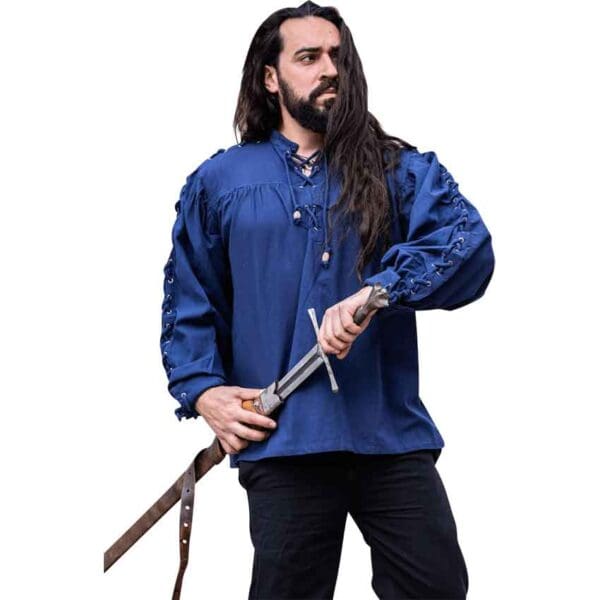 Adrian Medieval Lace-Up Shirt - Blue