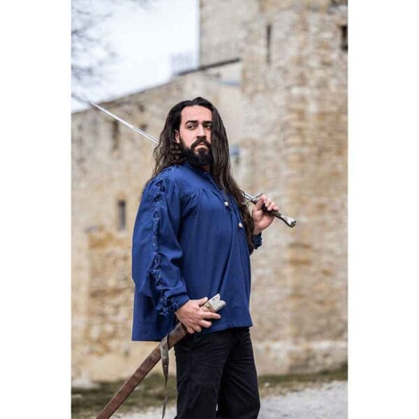 Adrian Medieval Lace-Up Shirt - Blue