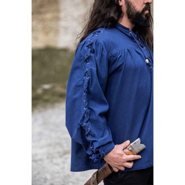 Adrian Medieval Lace-Up Shirt - Blue