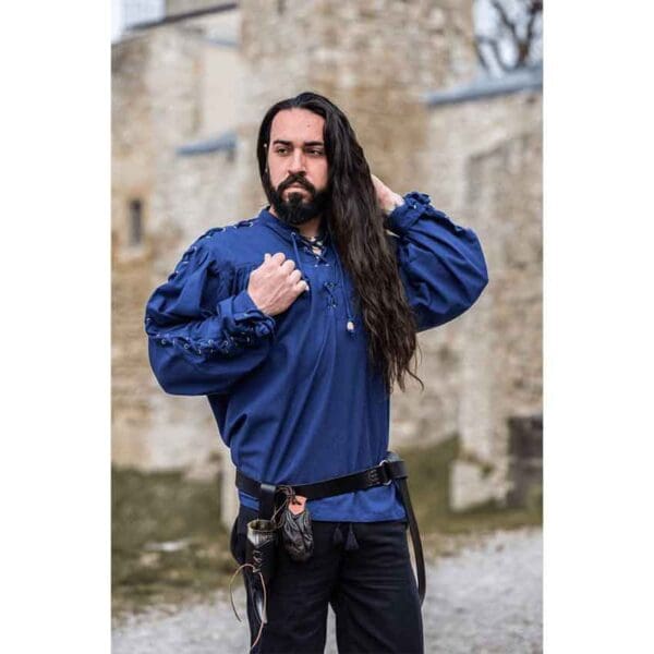 Adrian Medieval Lace-Up Shirt - Blue