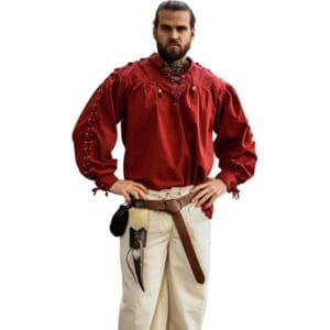 Adrian Medieval Lace-Up Shirt - Red