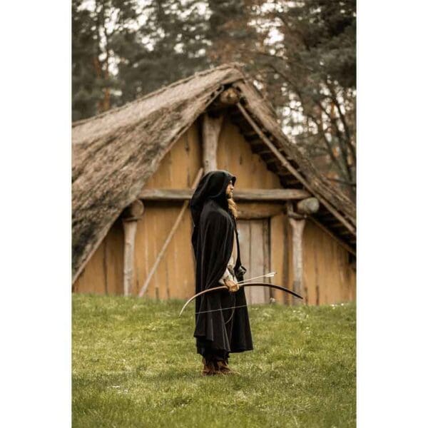 Hervir Wool Cloak with Liripipe Hood - Black