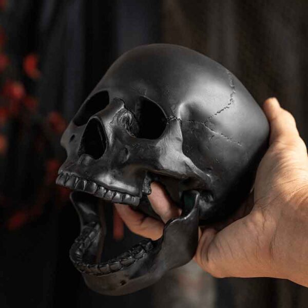 Moveable Black Skull Statue