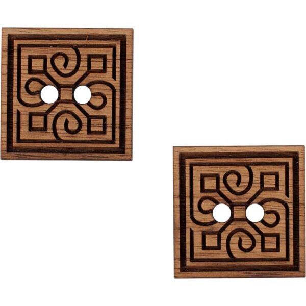 Decorative Square Wooden Buttons - Set of 2