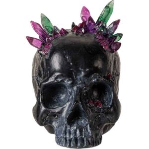 Black Skull Statue with Crystals