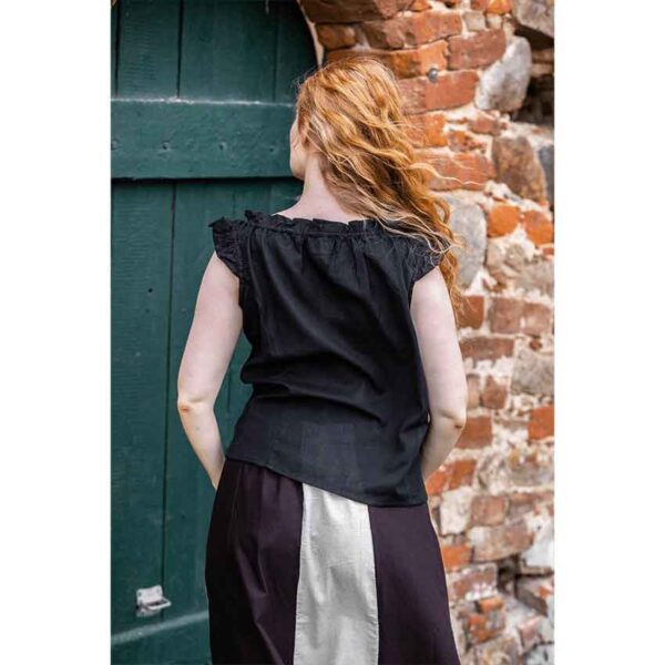 Lotte Ruffled Medieval Summer Blouse - Black