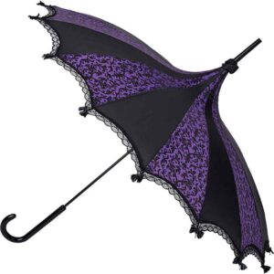 Purple and Black Skull Damask Umbrella